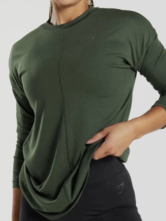 Gymshark Tops - Gymshark Training Long Sleeve Top - Deep Olive Green - Small